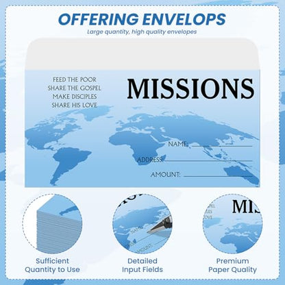 Woanger 500 Count Tithes and Offering Envelopes for Donation Envelope Bill Size Checks and Cash for Tithes and Offering (Missions) - style: Missions
