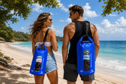 Freegrace Waterproof Dry Bag Set of 3 - Submersible Dry Sack with Double Zip Lock Seals - Includes Waist Pouch & Phone Case - Perfect for Kayaking, Swimming, Boating & Rafting (Navy Blue(Window), 20L) - color: Navy Blue, size: 20L, style: Window