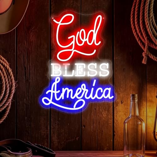 God Bless America Neon Sign Patriotic Holiday Wall Decor-12.8" x 16.9" - color: God Bless America