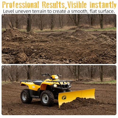 ATV/UTV Front Mount Land Leveler, 48"-60" Adjustable Steel Driveway Grader for Gravel&Dirt, Heavy Duty Yard Leveling Tool, Snow Plow Kit Compatible, 5-Position Angle, Winch Required (Sold Separately) - color: YELLOW
