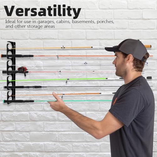 Wall or Ceiling Fishing Rod Storage Rack Vertical Horizontal Holder with 16 Capacity Fishing Rods Reels Mounted Roof Carrier Hooks Hanger for Garage Cabin and Basement Gear Accessories - style: Store 16 Rods