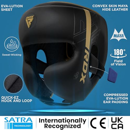 RDX Kids Boxing Headgear, MMA Training, Adjustable Padded Kara Muay Thai Juniors Head Gear, Kickboxing, Sparring, Martial Arts, Karate, Taekwondo Youth Girls Boys Helmet, Home Gym Workouts - color: Golden