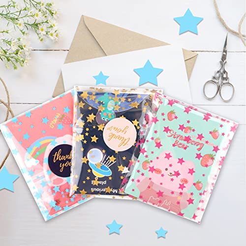 COQOFA 100 Pcs Star Printed Sealable Gift Wrap Cello Cellophane Bags Self sealing Adhensive Treat Bags Party Favor bags (5x7inch, Pink) - color: Pink(Self-sealing), size: 5x7 in