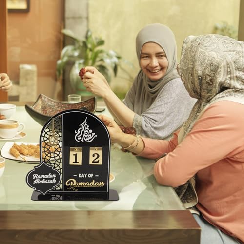 Acrylic Ramadan Countdown Calendar 2026, Black Eid Mubarak 30 Day Advent Calendar, Ramadans Decorations for Home, Indoor Islamic Table Stand Fireplace Office Desk Decor, Muslim Gifts for Kids