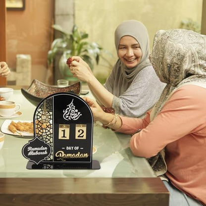 Acrylic Ramadan Countdown Calendar 2026, Black Eid Mubarak 30 Day Advent Calendar, Ramadans Decorations for Home, Indoor Islamic Table Stand Fireplace Office Desk Decor, Muslim Gifts for Kids