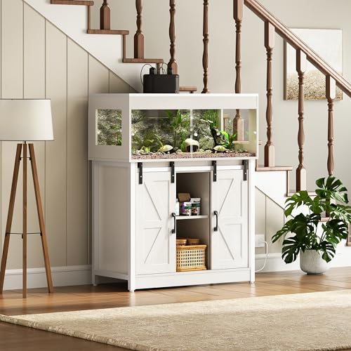 Herture 40 Gallon Reptile Enclosure Reptile Tank with Stand Terrarium | with Acrylic Barn Doors and Storage Ventilated Mesh Top & Power Outlet,Vivarium for Geckos,Lizards,Snakes White PX06RTW - color: White, size: 40 Gallon
