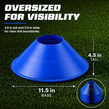 American Challenge Large Disc Cones – Set of 6 Agility Cones for Sports Training – Compact Soccer Cones with Carry Strap for Drills & Practice - color: Royal