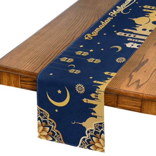 Artoid Mode Castle Lantern Moon Ramadan Table Runner, Seasonal Kitchen Dining Table Decoration for Home Party Decor 13x72 Inch