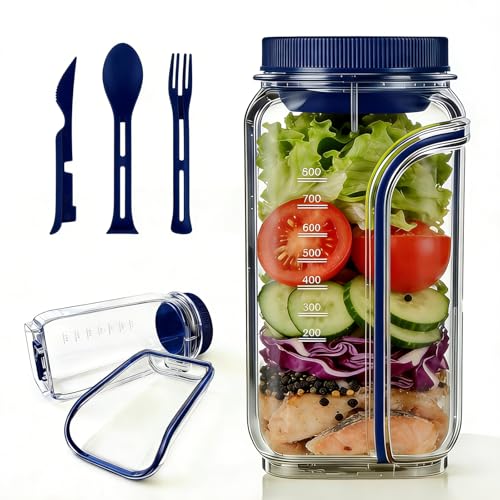 Salad Pod,Airtight Salad Jar with Side Opening,4.5 Cups,Prussian Blue - color: Prussian Blue