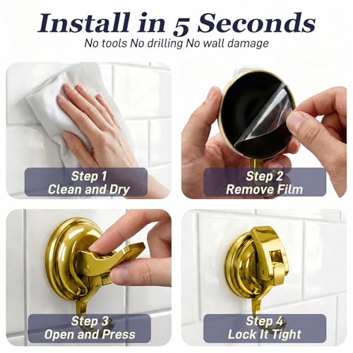 Heavy Duty Vacuum Suction Cup Hooks, Gold Plated Polished Super Suction for Kitchen Bathroom, 2 Pack - color: Gold