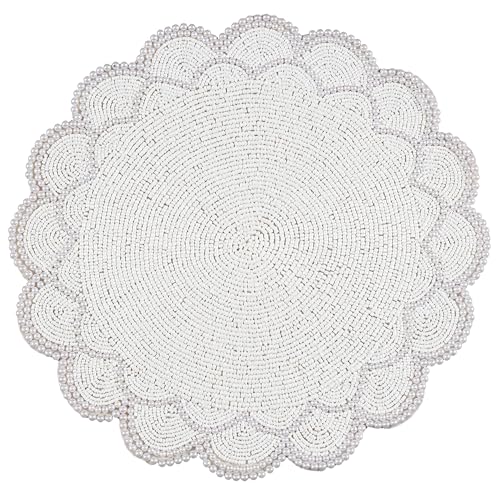 Beaded Placemats for Dining Table - Measure 13 Inches Beaded Placemats Round for Gathering, Christmas, Thanksgiving - Occasional Decoration and Family Parties Celebrations- Milky Scalloped - color: Milky Scalloped, size: 13"x13"