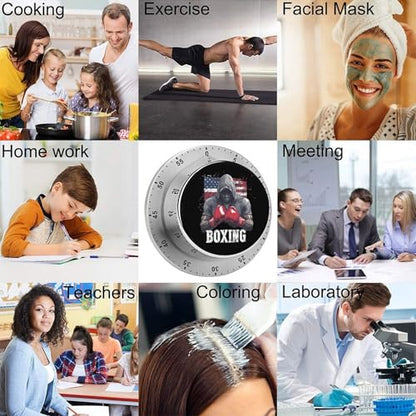 U.S. Flag Boxing Funny 60 Minute Timer Mechanical Stainless Steel Timers for Kitchen Cooking Outdoor