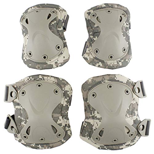 Combat Knee & Elbow Protective Pads Set for Outdoor CS Paintball Game Cycling Safety Skateboarding Gear Skates Knee Protection Guard Pads - color: ACU