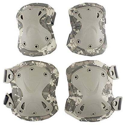 Combat Knee & Elbow Protective Pads Set for Outdoor CS Paintball Game Cycling Safety Skateboarding Gear Skates Knee Protection Guard Pads - color: ACU