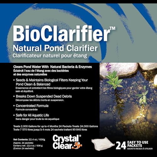 CrystalClear BioClarifier Small Pond & Water Garden Clarifier, 24 Packets | Cleaner for cloudy water with beneficial microbe treatment to improve water clarity; fish, plant & pet safe - size: 24 Packet