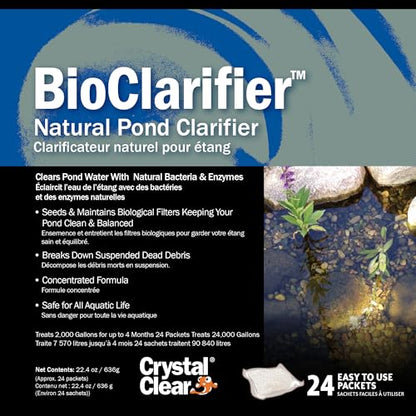 CrystalClear BioClarifier Small Pond & Water Garden Clarifier, 24 Packets | Cleaner for cloudy water with beneficial microbe treatment to improve water clarity; fish, plant & pet safe - size: 24 Packet