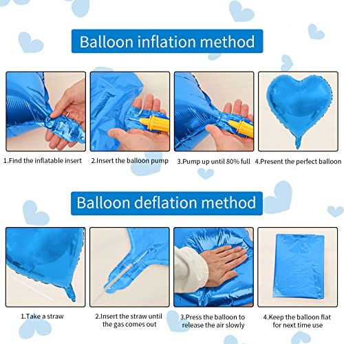 Blue Heart Balloons, 10PCS Metallic Foil for Boy Baby Shower Birthday Party - color: Glossy-blue