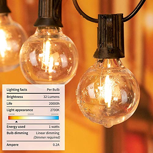 50FT LED Outdoor String Lights with 27 G40 Bulbs (2 Spare) Connectable Yard Hanging Lights for Party Tents Patio Gazebo Porch Deck Bistro Backyard Balcony Pergola Outside Decor - size: 50FT/27Led Bulbs