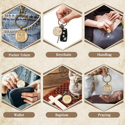 Fumete Christian Keychain Bulk Bible Verse Religious Key Chains Scripture Quote Positive Gift for Women Men Church Pastor - color: Bronze