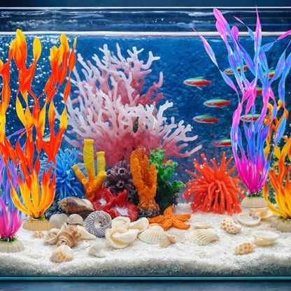 35PCS Coral Reef Aquarium Decorations Set, Ocean Style Aquarium Decor with Artificial Coral, Plants, Seashells, Anemones and Starfish for Freshwater, Saltwater and Tropical Fish Tanks
