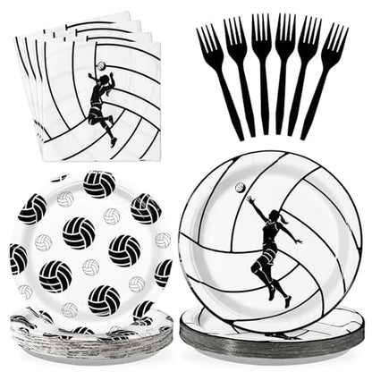 Grencian 96Pcs Volleyball Party Decorations Volleyball Paper Plates and Napkins Sports Theme Disposable Tableware for Girls Birthday Party Supplies Serves 24 - style: Volleyball Party