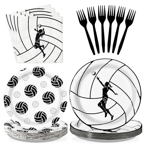 Grencian 96Pcs Volleyball Party Decorations Volleyball Paper Plates and Napkins Sports Theme Disposable Tableware for Girls Birthday Party Supplies Serves 24 - style: Volleyball Party