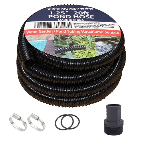 Corrugated Pond Tubing - Flexible, Kinkproof, Reinforced PVC Hose for Water Gardens, Pumps, Waterfalls & Aquaculture (20 Feet Black, 1-1/4 Inch) - color: 20 Feet Black, size: 1-1/4 Inch
