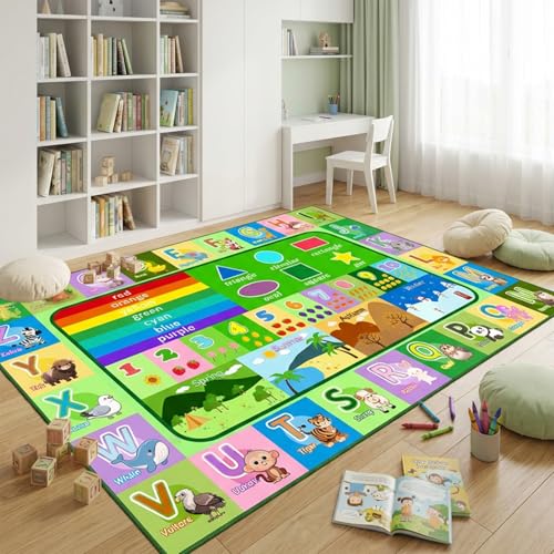 Alphabet Carpet - 5x7 Ft Alphabet Number ABC Rugs for Kids Bedroom, Classroom, Playroom - Non-Slip, Washable Floor Mat with Animals, Seasons, Colors, Fruits Design, Green - color: Multi 989 Green, size: 5' x 7' (Rectangular)
