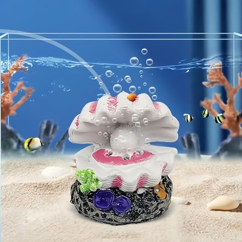 Aquarium Shell Decor Air Bubble Stone with Air Stone Bubbler Volcano Ornament Mini Cute Undersea Clam Pearl Ornaments for Fish Shrimp Crab Betta Tank