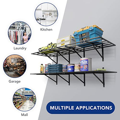 FLEXIMOUNTS 2x6ft Heavy Duty Garage Storage Shelving, 1600lbs Total Weight Capacity, 2 Pack Wall Organization System, 24 x75inch Rack Floating Shelves, Pro Series - size: 2pack 2x6ft-No Hooks-1600lbs
