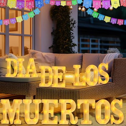 Aurelema Sukkot Large LED Letter Sign LED Lights Battery Powered Table Decoration for Party Gift Tabletop Decoration(Dia De Los Muertos) - size: 8.27 inches, style: Dia De Los Muertos