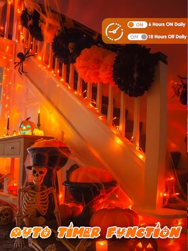 33FT 100 LED Battery Operated Halloween String Lights 8 Modes Twinkle Light - color: Orange, size: 1PK(100LED)