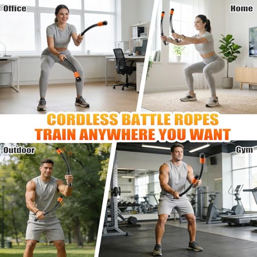 Cordless Battle Ropes Adjustable Weighted with 8 Removable Weight Rings, Portable Ropeless Battle Ropes for Home Gym, HIIT, Functional and Full Body Workout for Women and Men