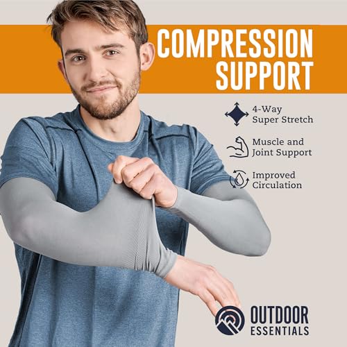 OutdoorEssentials UV Sun Sleeves for Men & Women, Cooling Arm Sleeves UPF 50+ | Golf, Tattoo Cover Up, Sun Protection - color: (4 Pairs): 1 Black, 1 Dark Gray, 1 Light Gray, 1 White