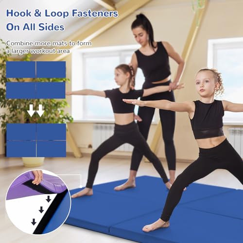 GYMAX Exercise Mat, 2 FT x 6 FT Bi-Fold with Carry Handles, Thick Home Workout Floor Mat for Gymnastics, Tumbling, Yoga, MMA, Wrestling