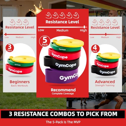 GymCope Pull Up Resistance Bands - Assistance Bands Sets of 3/4/5 for Men & Women, Heavy Duty Workout Exercise Bands for Body Stretching, Muscle Training, Instruction and Carry Bag Included - color: 3-Pack (15~50lbs)