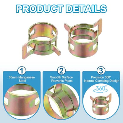 PATIKIL Spring Band Hose Pipe Clamps for 14-16.1 mm OD Hose, 50 Pack Silicone Vacuum Constant Tension Band Clips for Fuel Line Silicone Air Hose Tube Water Pipe, Gold - size: 14-16.1 mm