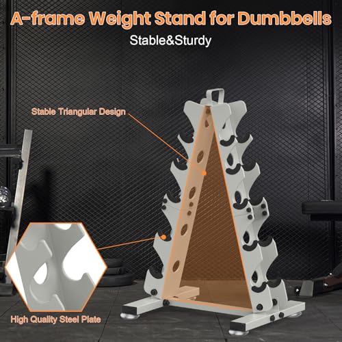 TomCare 6-Tier|5-Tier|4-Tier|2-Tier Dumbbell Rack Stand Only for Home Gym | Stable A-Frame, Fits 5–35 lb Dumbbells, Protective Padded Cradles, Adjustable Feet, Easy-Carry Handle (Stand Only) - color: Dark Gray, size: 5 Tier