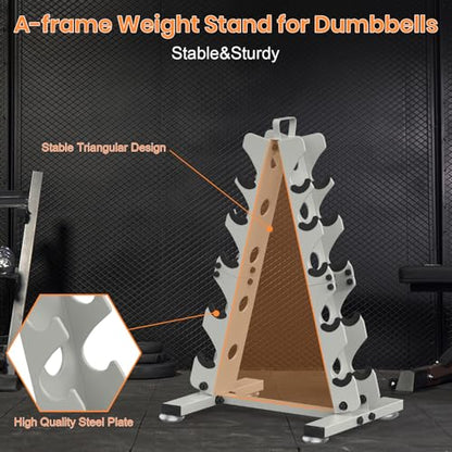 TomCare 6-Tier|5-Tier|4-Tier|2-Tier Dumbbell Rack Stand Only for Home Gym | Stable A-Frame, Fits 5–35 lb Dumbbells, Protective Padded Cradles, Adjustable Feet, Easy-Carry Handle (Stand Only) - color: Dark Gray, size: 5 Tier