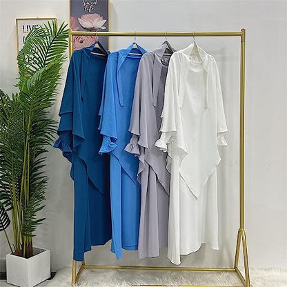 Women Prayer Dress Muslim Ramadan Garment Abaya Dubai Islam Jilbeb 2 Piece Set Layered Khimar Scarf Hijab and Long Dress - color: Dark Coffee, size: Small