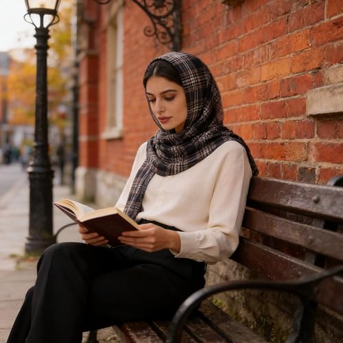 Hijab Scarf for Women Fashion Printed Modal Hijab Head Wrap Scarves Lightweight Long Scarf Shawls - color: Checkered