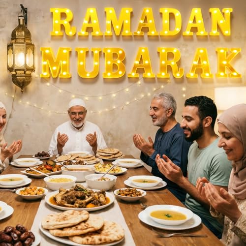 Aurelema Sukkot Large LED Letter Sign LED Lights Battery Powered Table Decoration for Party Gift Tabletop Decoration(Glossy Ramadan) - size: 8.27 inches, style: Glossy Ramadan