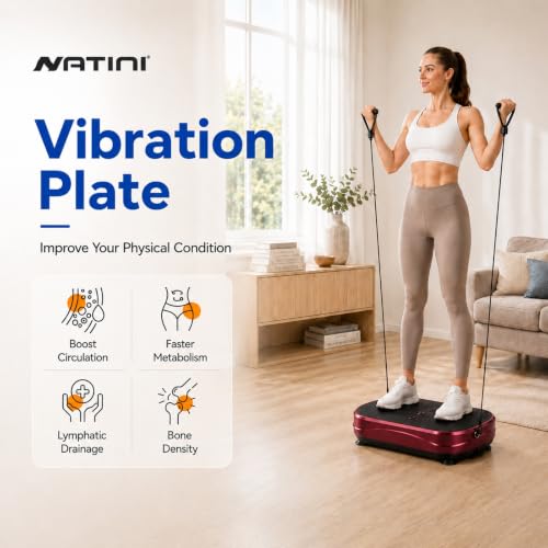 Natini Vibration Plate Exercise Machine - Power Vibrating Plate for Lymphatic Drainage,Whole Body Workout Machine for Women Weight Loss Home Fitness, - style: Flat Red