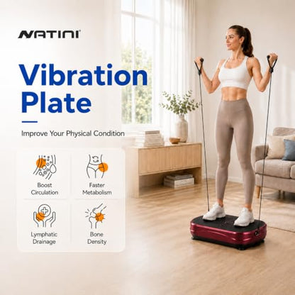 Natini Vibration Plate Exercise Machine - Power Vibrating Plate for Lymphatic Drainage,Whole Body Workout Machine for Women Weight Loss Home Fitness, - style: Flat Red