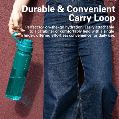 OLDLEY 32oz Water Bottle with Handle, BPA-Free Tritan Reusable Sports Water Bottle with Leak-Proof Dust Lid, Wide Mouth, Cup Holder Friendly, Half Frosted Clear Bottle for Gym, Travel, Work,Aqua Blue - color: Aqua Blue