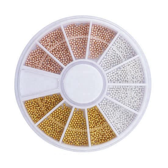 Nail Art 3D Caviar Beads Mini Metal Ball Gold Studs and Silver Micro Steel Beads - color: One Caviar Beads+One Metal beads+Two Metal Studs