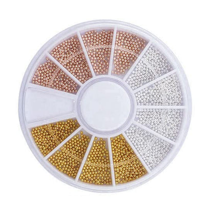 Nail Art 3D Caviar Beads Mini Metal Ball Gold Studs and Silver Micro Steel Beads - color: One Caviar Beads+One Metal beads+Two Metal Studs