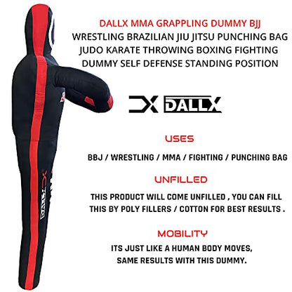 DALLX MMA Grappling Dummy BBJ Wrestling Brazilian Jiu Jitsu Punching Bag Judo Karate Throwing Boxing Fighting Dummy Self Defense Standing Position – UNFILLED - color: Black Red, size: 5 FT
