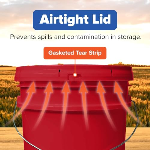 5 Gallon Bucket w/Lid, Food Grade BPA-Free, 3 Pack, Red | Airtight Lid, Mallet and Lid Opener Included, Heavy-Duty 90 Mil HDPE Plastic, Food-Safe Durable Container, Made in USA - color: Red, size: 3 Packs