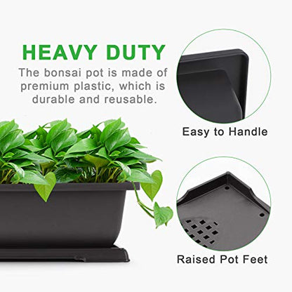 GROWNEER Bonsai Pots 3 Packs 11 Inch Bonsai Tree Training Pot with Humidity Drainage Trays & Repotting Mat Rectangle Planter Plants Starter Kit Growing for Garden Yard Office Indoor Outdoor - size: 3pcs/11.4x8.5in